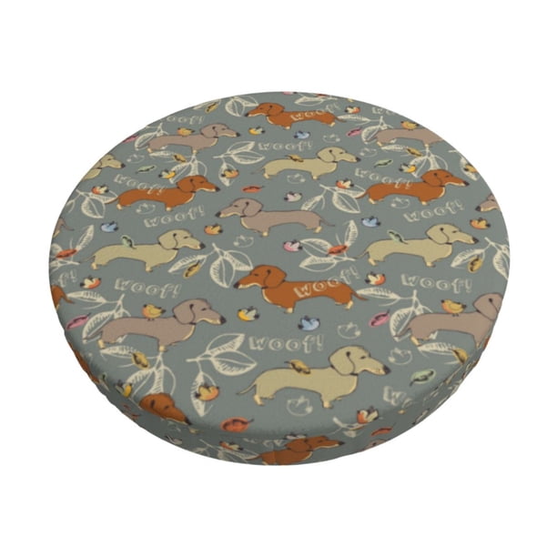 Disketp Dachshund Dog Bird Funda Redonda para Taburete, Funda de Cojín para Silla de Bar Suave y Elástica-14 inch