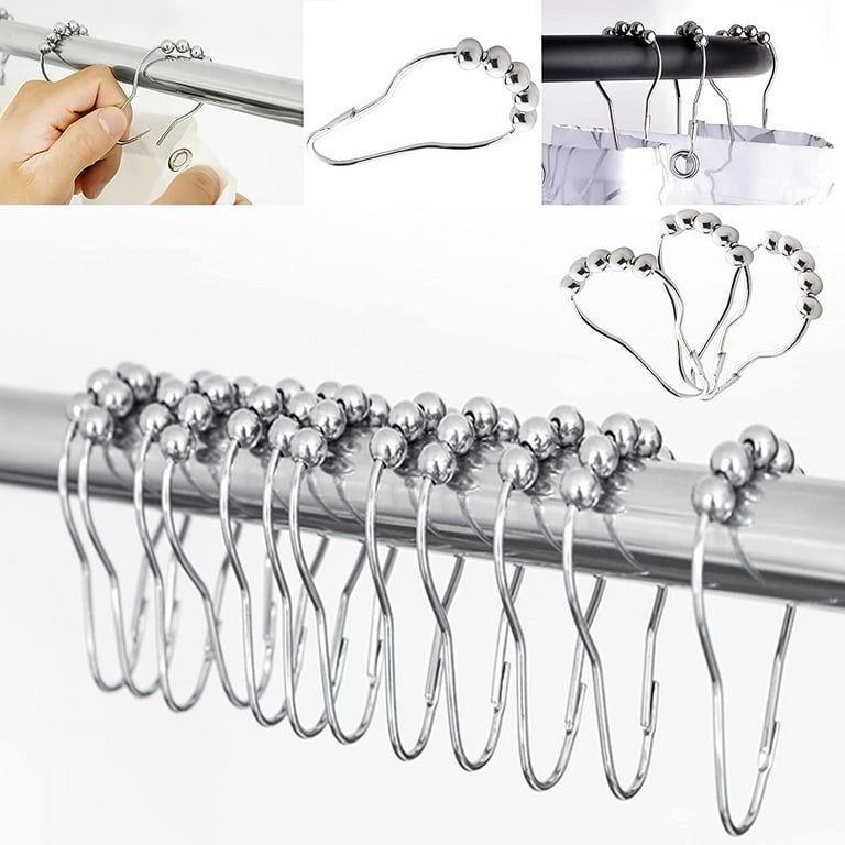 Shower Curtain Hooks Rings, Premium Stainless Steel Shower Hooks,  Rust-Resistant Metal Heavy Duty Nonmagnetic Double Head Hooks for Bathroom  Kitchen