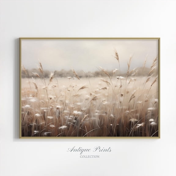 Countryside Wall Art, Neutral Beige Floral, Soft Tones Country Poster, Muted Landscape Art, Farmhouse Decor, 695, Unframed Poster Size 8x12