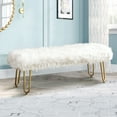 thumbnail image 2 of White Faux Fur Ottoman Bench Upholstered Furry Entryway Bedroom Bench with Gold Metal Legs, for Entryway, Living Room, Bedroom, 2 of 6