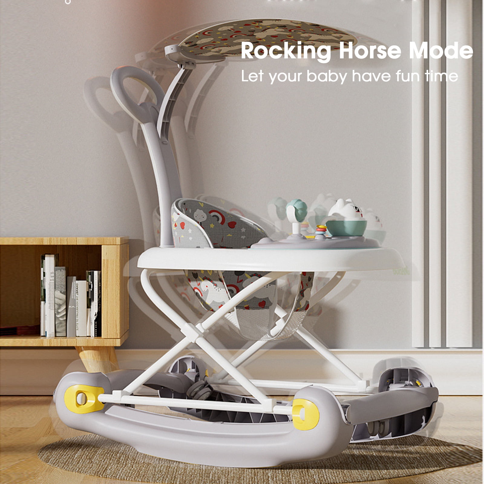 JieC 6-in-1Foldable Push Walker with Musical Activity Station for 6-24 Months for Boys Girls Babies 6-36 Months,Gray