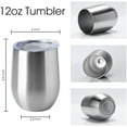 thumbnail image 2 of 12oz Wine Tumbler with Lid Stemless Wine Glasses Double Wall Vacuum Travel Mugs stainless steel Coffee Cup for Cold & Hot Drinks Wine Coffee Cocktails Beer (Stainless Steel, 1 Pack), 2 of 13