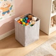 thumbnail image 4 of Kmonabie Collapsible Linen Laundry Hamper, 100% Polyester Clothes Storage Basket with Wooden Handles, Large Capacity Waterproof Foldable Toy Organizer Bin for Bedroom Bathroom, Dark Gray, 4 of 6