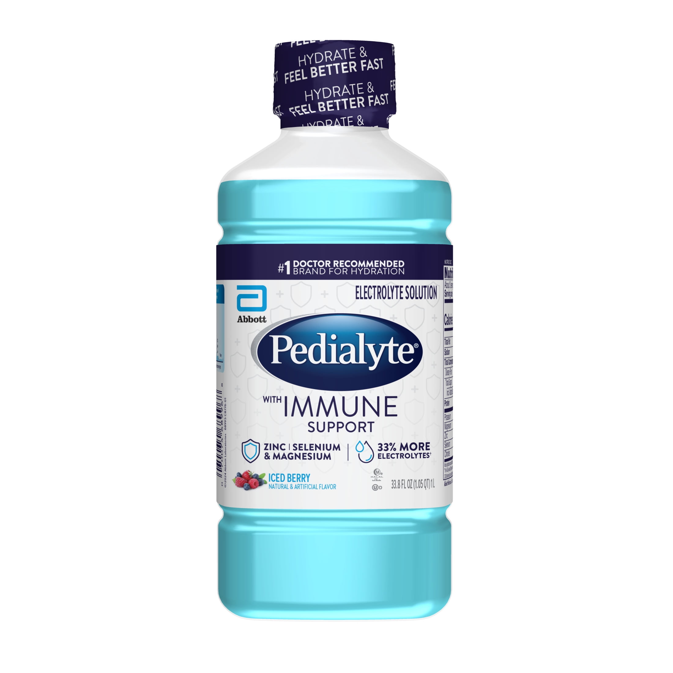 (4 pack) Pedialyte with Immune Support Electrolyte Solution, Iced Berry, 1 Liter