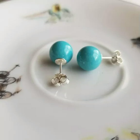 K-KED Sleep Beauty Color Turquoise shell pearl 10mm Stud Earrings Solid 925 Silver
