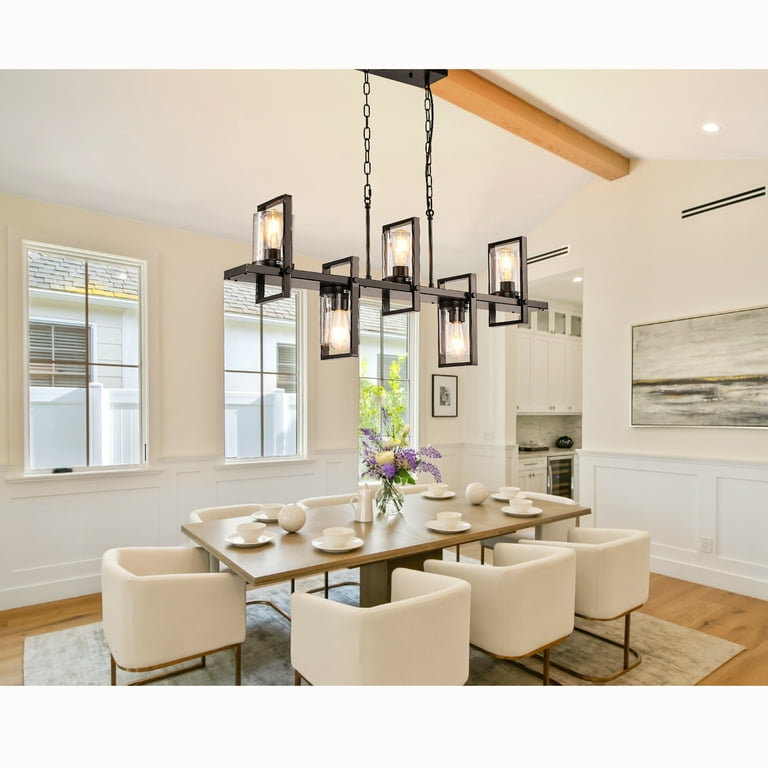 Treekee 5-Light Farmhouse Chandelier – Brushed Gold, Industrial Style, Adjustable Height For Dining Room & Kitchen