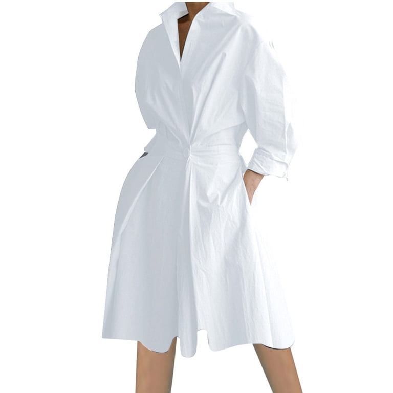 Mrat Graduation Dresses for Women Women's Casual Turn-Down Collar Long  Sleeve Waist Printed Long Dresses Long Flowy Dresses for Women S-720 White  XL - Walmart.com