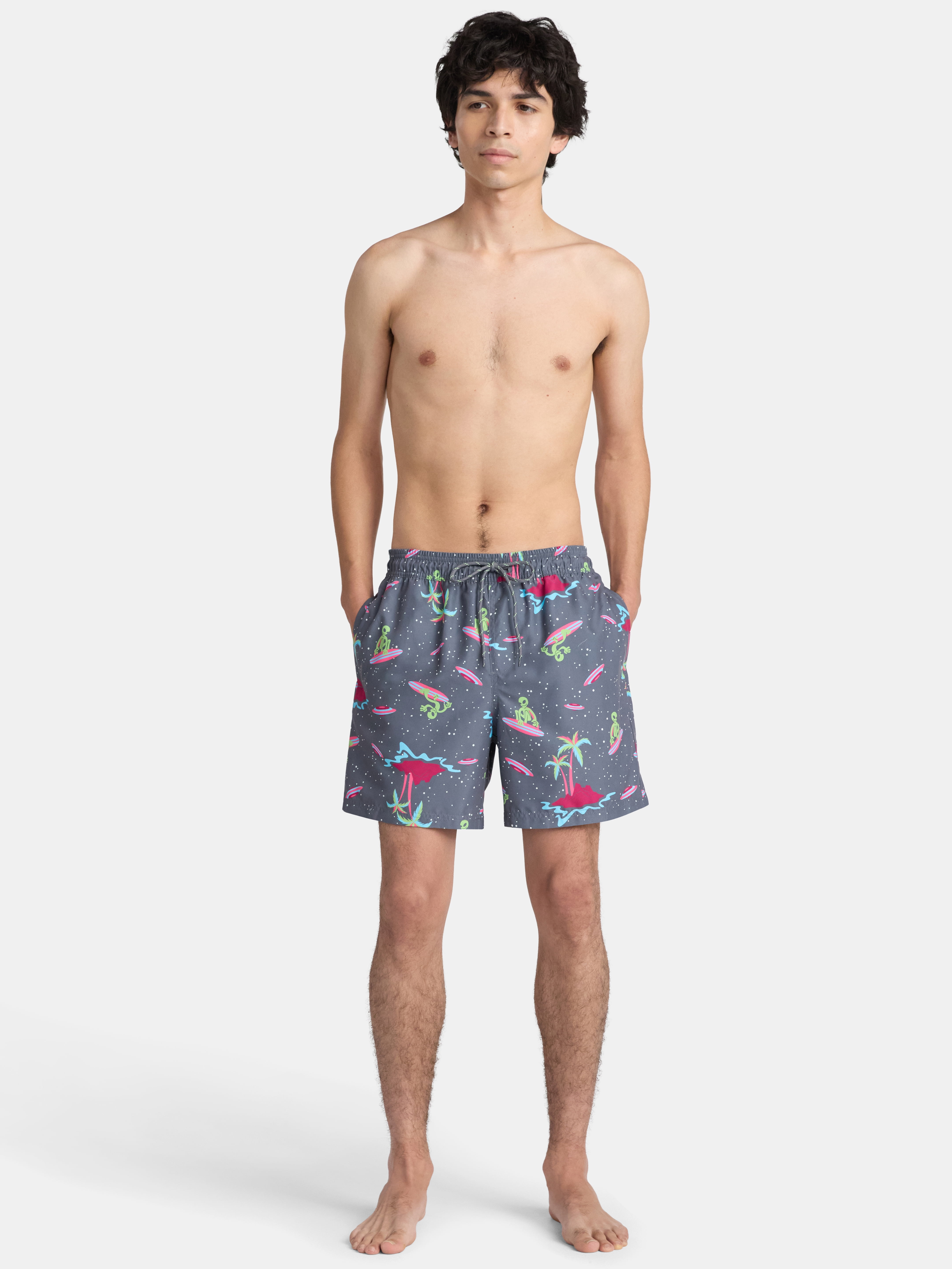 No Boundaries Elastic Waist Swim Shorts, 6" Inseam, Men's & Big Men's