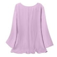 thumbnail image 6 of yoeyez Cotton Linen Tops for Women 3/4 Sleeve Tunic Tops Loose Crew Neck Solid Color T Shirts Dressy Lightweight Business Casual Blouse Pink,XXL, 6 of 6