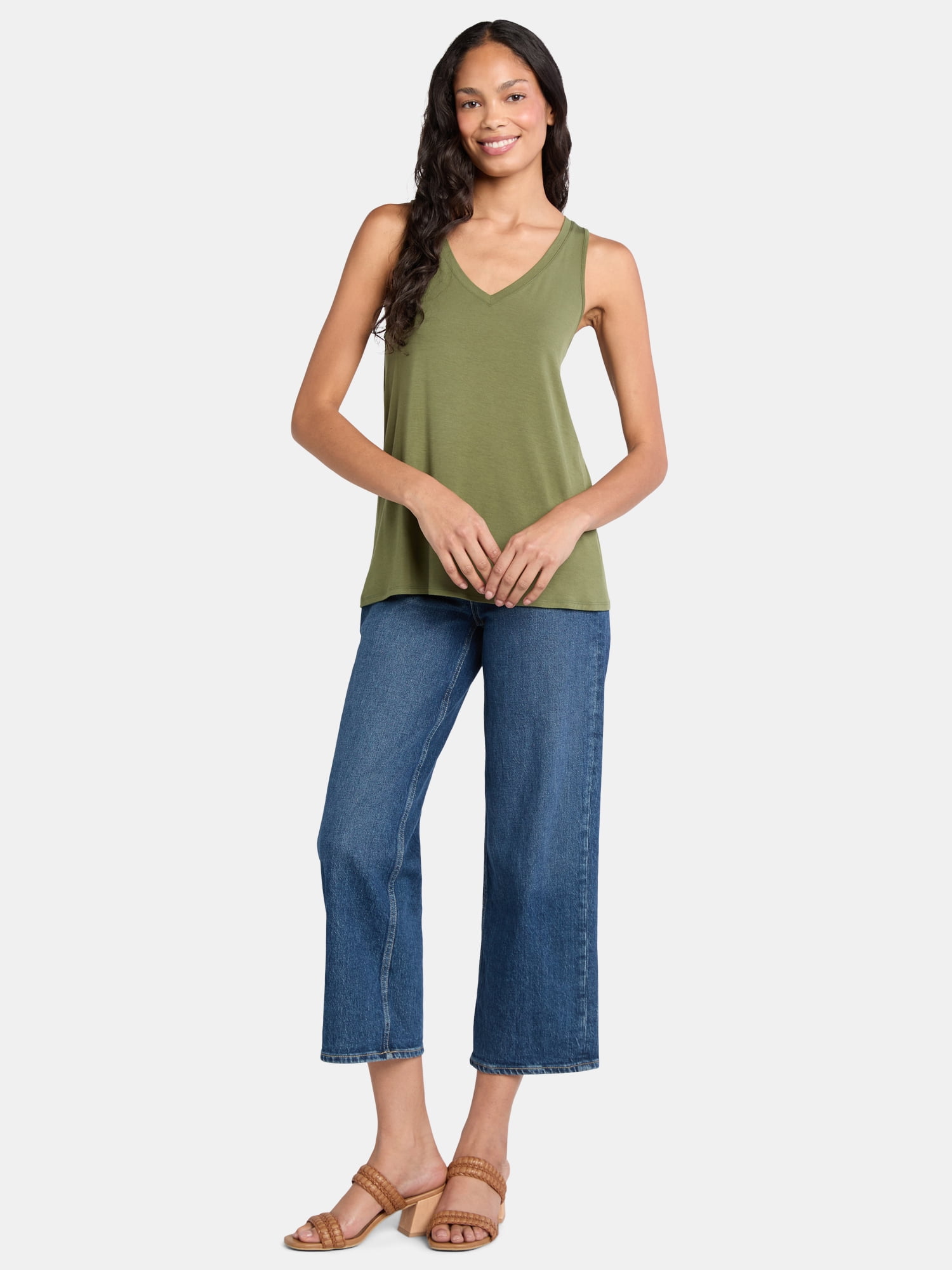 Time and Tru Women's High Low Jersey Tank Top, Sizes XS-XXXL