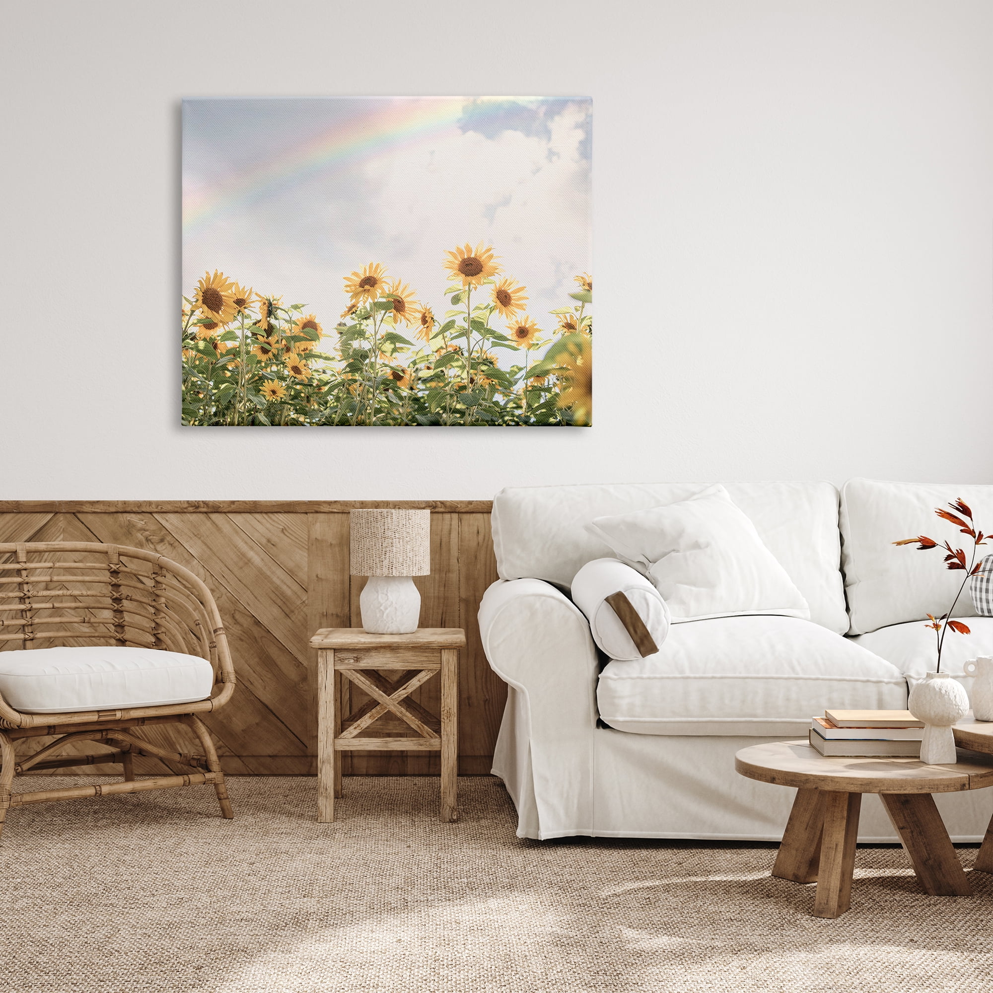 Stupell Industries Rainbow over Sunflowers Botanical & Floral Photography Gallery Wrapped Canvas Print Wall Art, 48 x 36