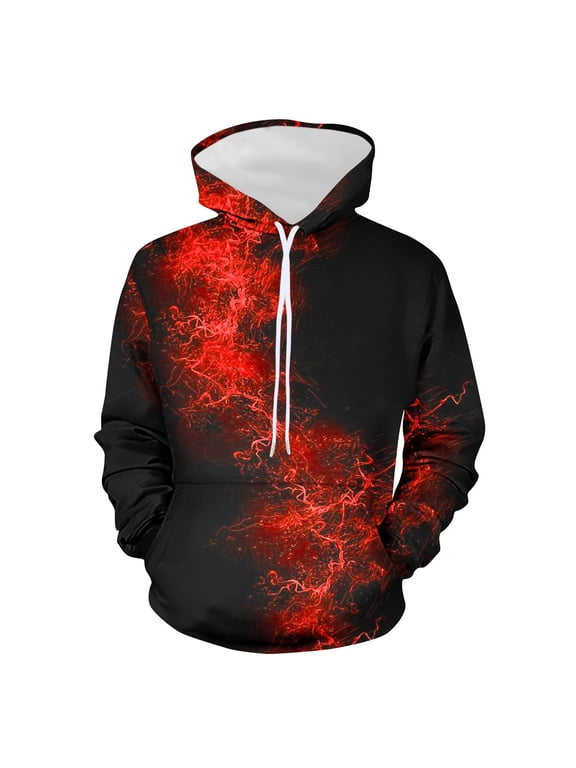 Tie Dye Men Hoodie Pullover Hoodies Winter Long Sleeve Drawstring Red Mens Clothing