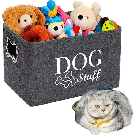 Dog Toy Box,Felt Stuff Storage Baskets with Designed Metal Handle,Foldable Cat Toy Box,Dog Toy Basket with Handle,Storage Bins for Pet Toys,Clothes,Accessory