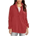 thumbnail image 3 of YOIAVAIOY Women's Solid Polo Sweatshirt Oversized Casual Pullover Sweatshirts Fall Fashion Stand Collar Tops with Pockets Red M, 3 of 10