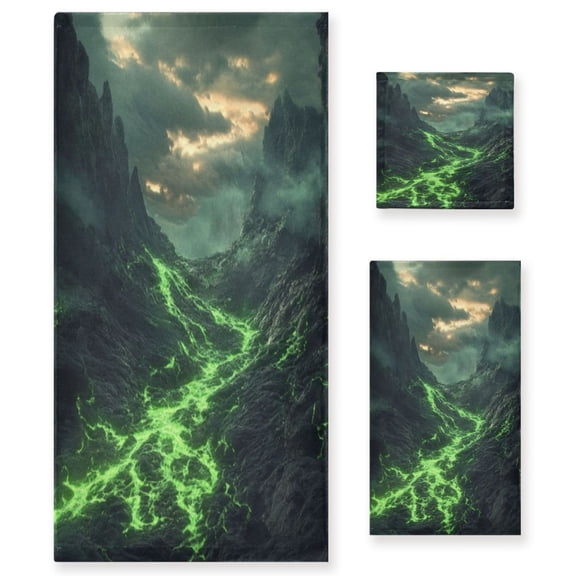 Three-Piece Towel Set Face Towel Towel Set Hand Towel Bath Towel Cotton Bath Towels Bath Towel Sets Hand Bath Towels Green Lava