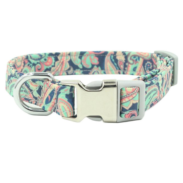 Collar para perro Dinheiro con hebilla de metal, collar ajustable con estampado floral Paisley verde