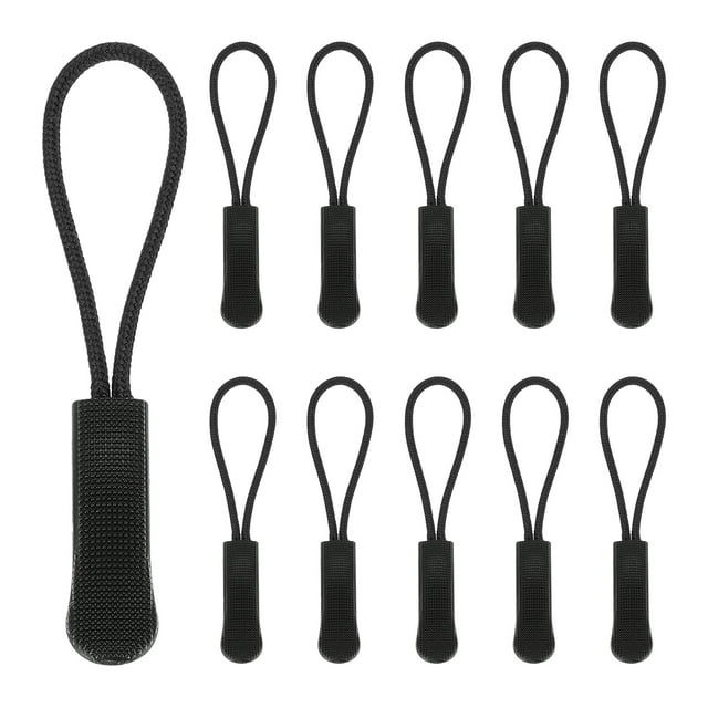 Uxcell Zipper Pulls Replacement, Nylon Cord Extension Zipper Pull Tab Tags for Handbag Backpacks Jackets Luggage Purses Black
