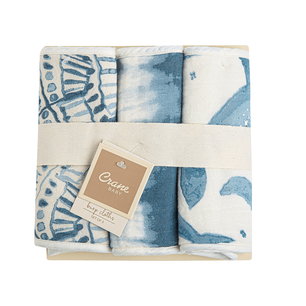 Crane Baby Caspian Absorbent Burp Cloth, 3 Piece, Blue Nautical, Ocean Burp Cloth, Burp Cloth for Boys and Girls