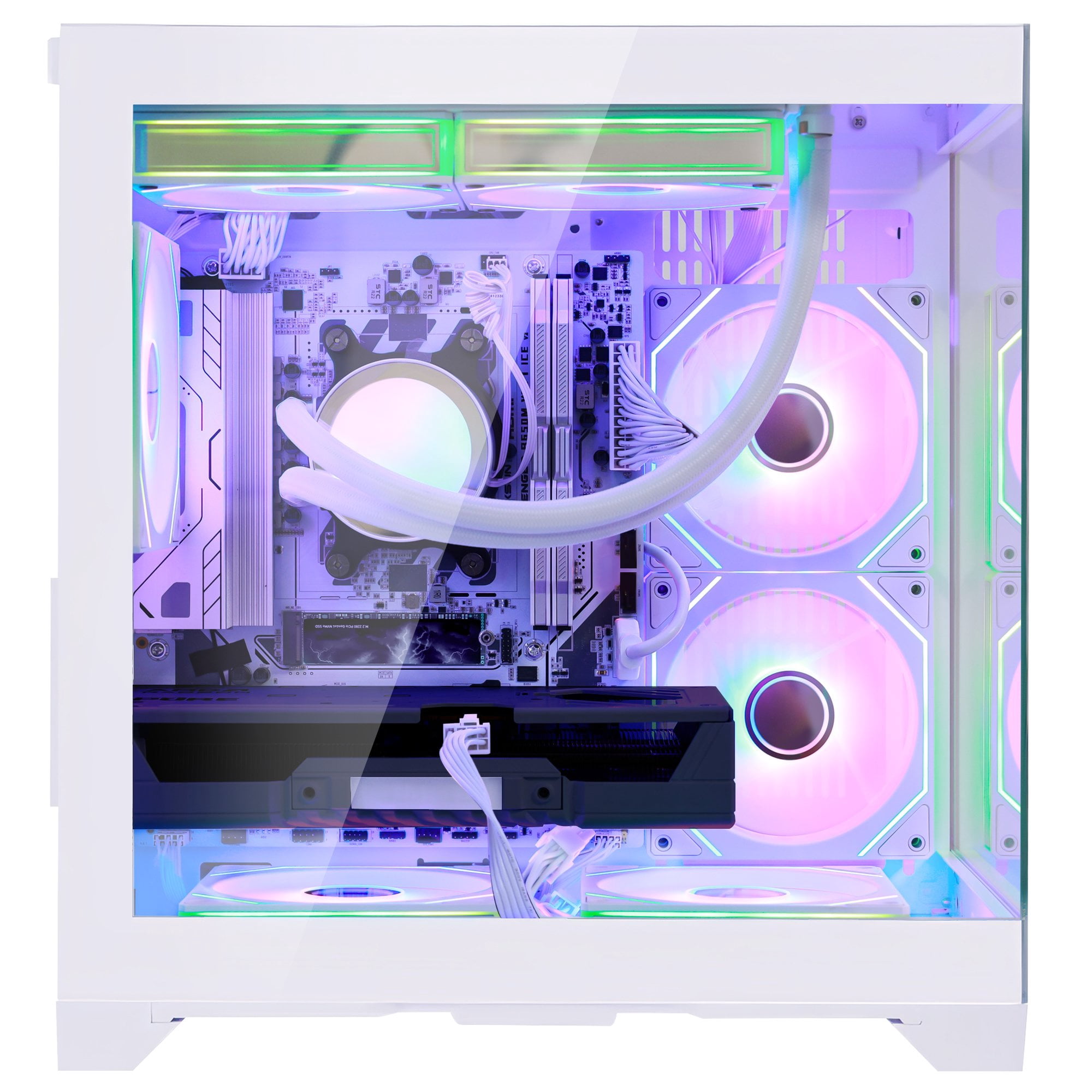 Hoengager Gaming Desktop, AMD Ryzen 7 8700F, GeForce RTX 5050 8GB, 16GB DDR5, 1TB PCIe, 240mm AIO Liquid Cooler, Windows 11 Prebuilt Computer-White