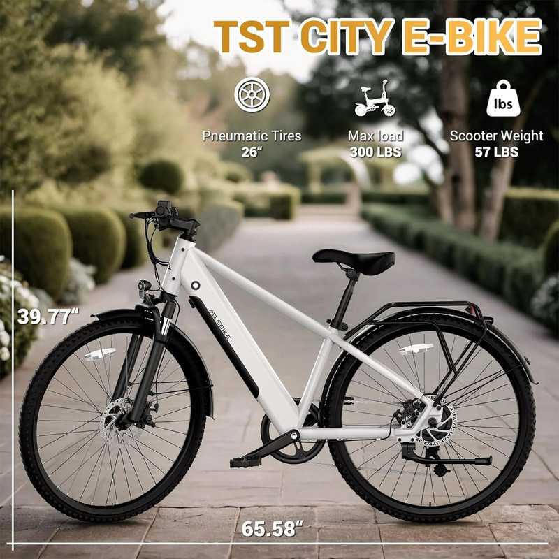 TST Electric Bike, 48V/10Ah Removable Battery Ebike, 500W Electric Mountain Bike, 22 Mph and 40 Miles, 7-Speed 26" All Terrain Electric Bike for Adults,  UL2849