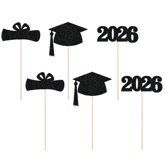 2026 Graduation Centerpieces for Tables Toppers 6Pcs Glitter Graduation Cutouts Cap Sticks Vase Decor Confetti Class for College Graduation Supplies Hearthweave