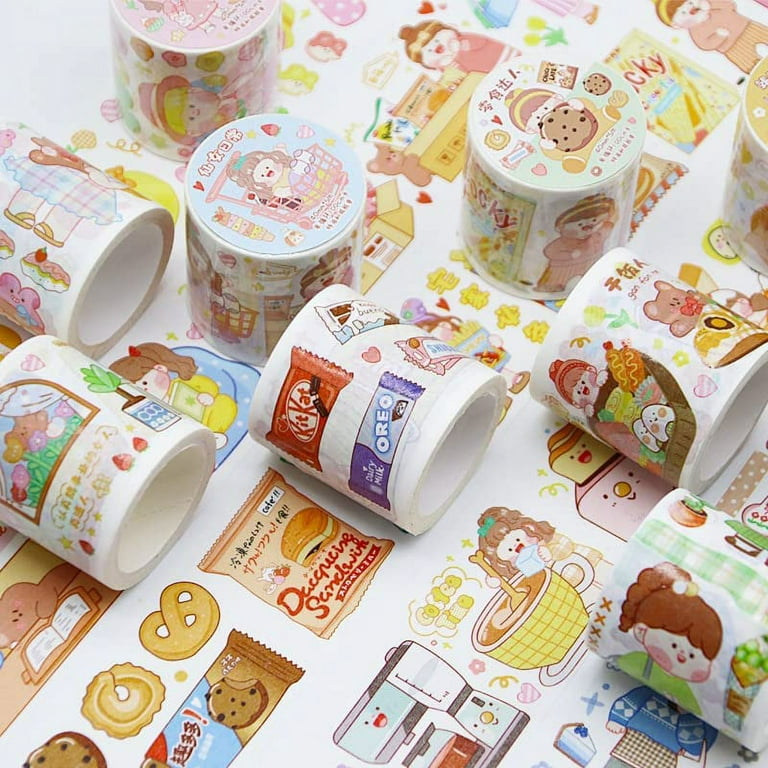 DanceeMangoos Kawaii Washi Tape Set - Cute Washi Paper Masking Tape Set,  DIY Decorative Stickers for Journaling, Scrapbooking, Crafts, School Stuff  for Back to School (A) 