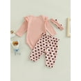 thumbnail image 4 of Bagilaanoe 2Pcs Newborn Baby Girl Long Pants Set Letters Print Long Sleeve Romper Tops + Heart Print Trousers + Headband 3M 6M 9M 12M 18M 24M Infant Casual Outfits, 4 of 9
