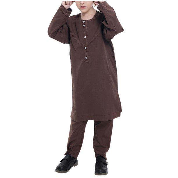 Odeerbi 4-13 Años Niños Albornoz Musulmán Con Pantalones Largos Conjunto Trajes Musulmanes Albornoz Árabe Manga Larga Camisa Larga Conjuntos Albornoz