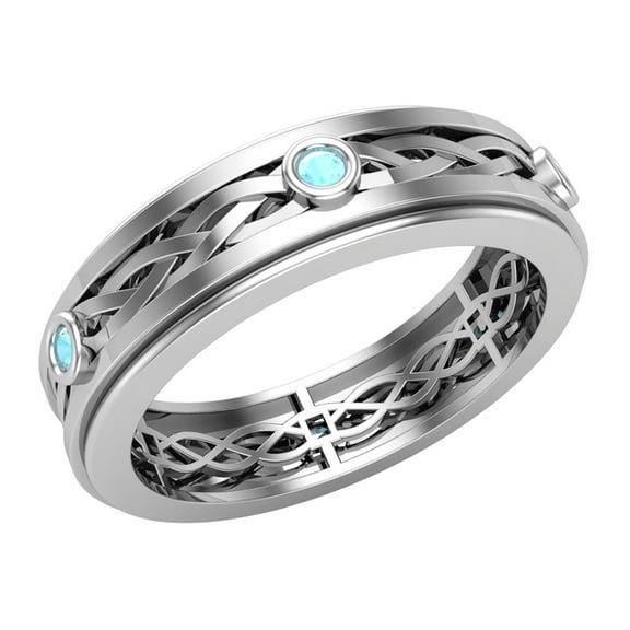 Wedding Bands for Men 6 MM Aquamarine 14K White Gold 0.18 CTW