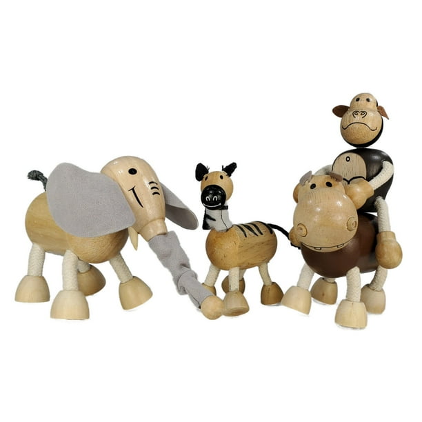 TEKOR Bendable Jungle Wooden Animal Toys (Set of 4) Early Education