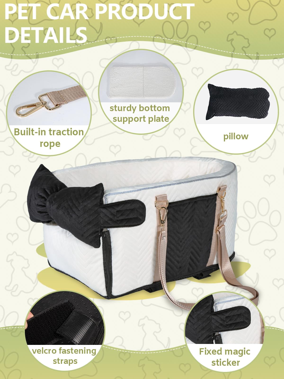 Small Dog Car Seat  Portable With Soft Washable Cushion Center Console For Dogs Up To 13lbs(white)
