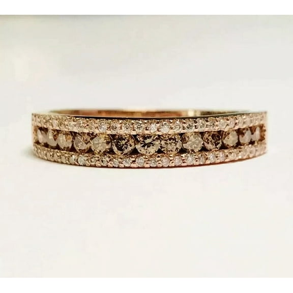 Dazzlingdaimonds Jewels 1.00 Ct Round Cut Brown & Diamond Engagement Wedding Thanksgiving Band Ring 14K Rose Gold Plated 925 Sterling Silver For Women's -4