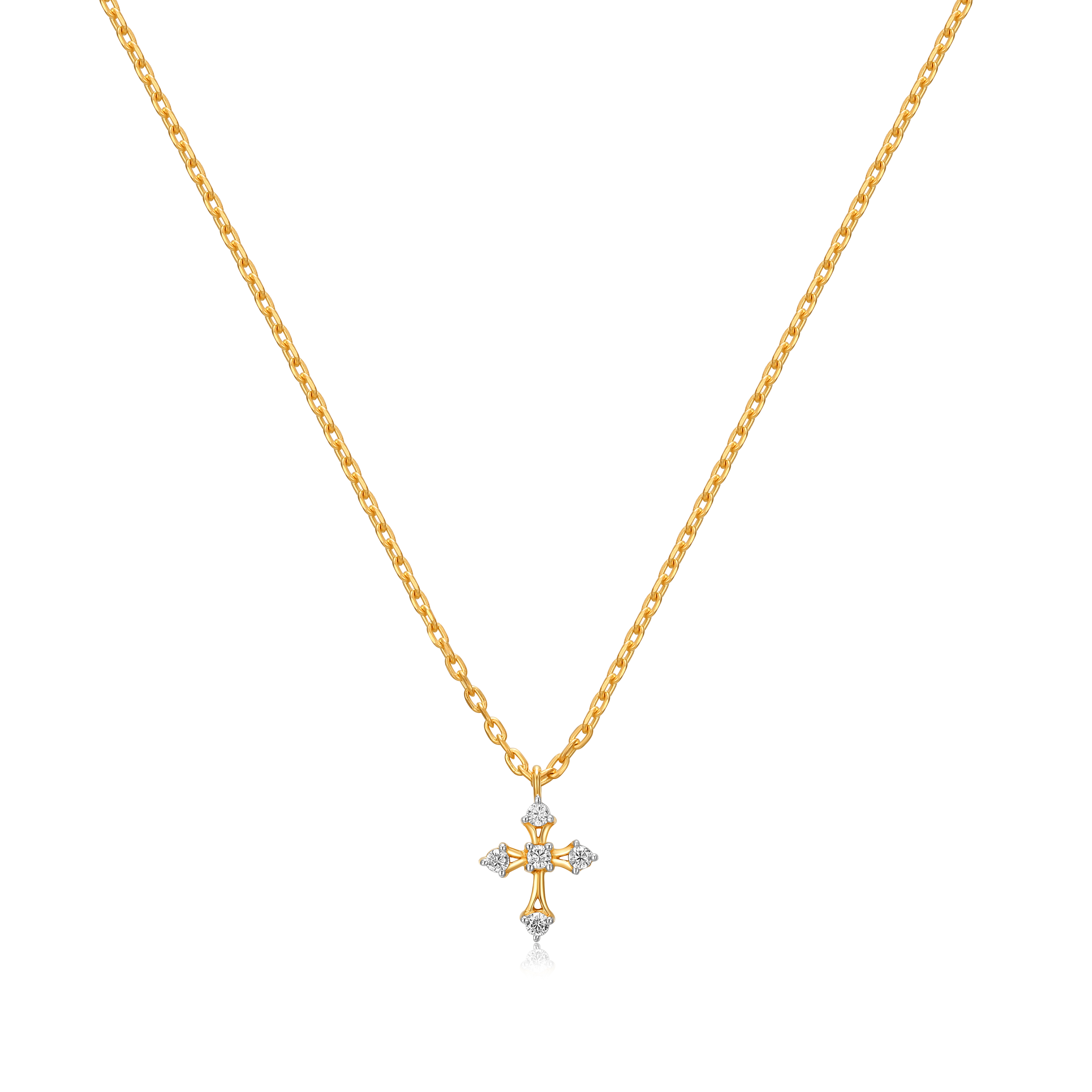 1K Yellow Gold Cross Pendant Necklace, 18" + 2" Extention