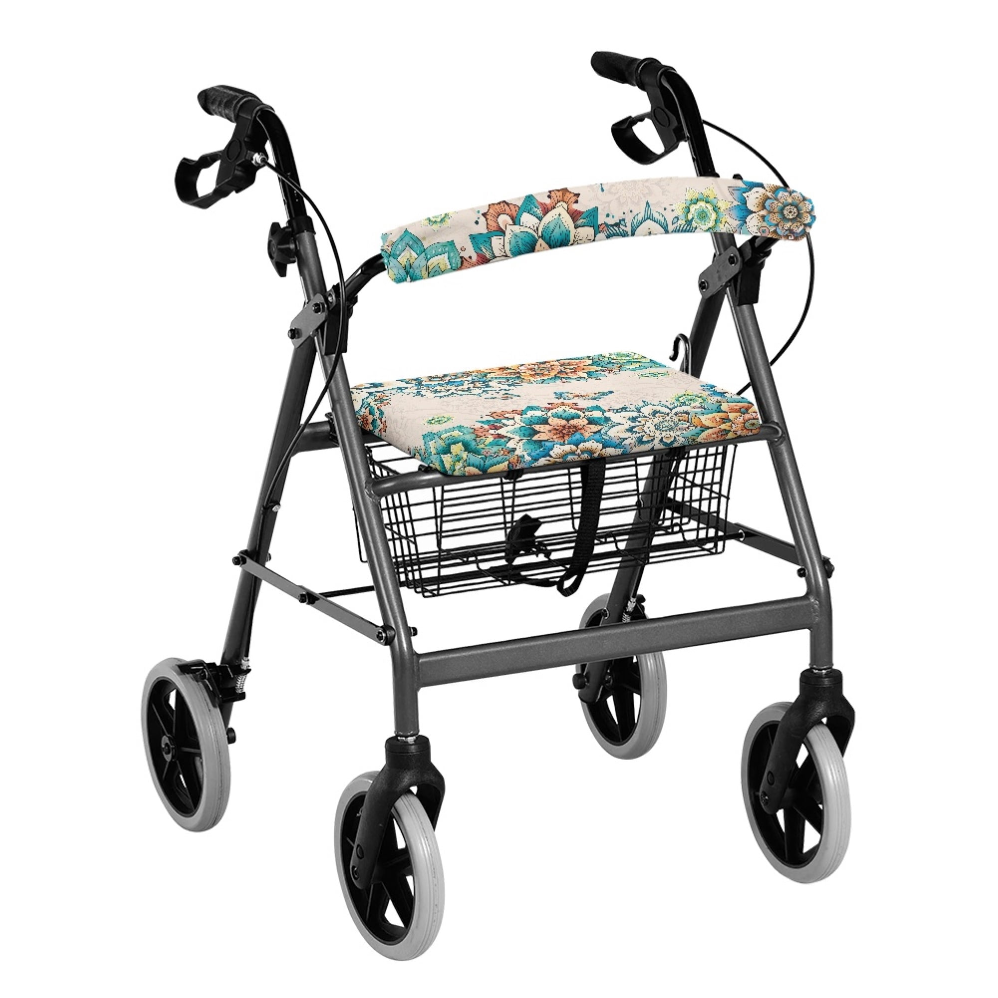 COEQINE Flowers Rollator Seat Cover Rollator Walker Accessories Seat Cushion Walker Accessories Easy to Install Walker Seat Cover Set of 2 Piece Seat Covers