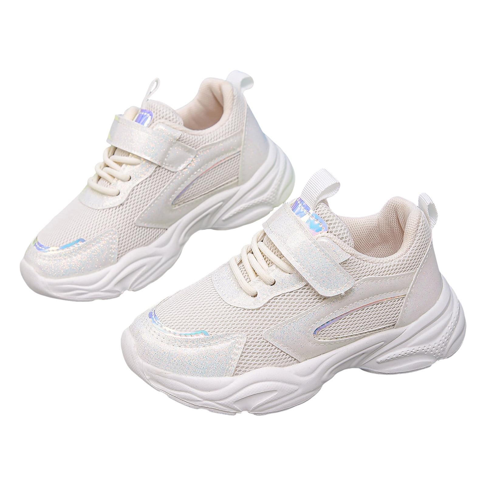 Ymyiu Girls Running Shoes Toddler Kids Sneakers Glitter Walking Shoes with Hoop and Loop (White,12)