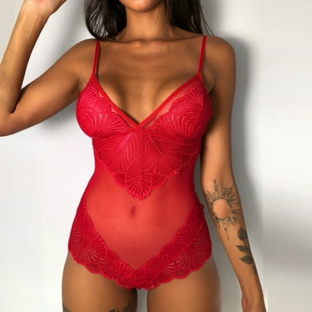 

Simplmasygenix Women s Lingerie Lace Sexy Clearance Women Lace Lingerie Bodysuit V-Neck Lace Babydoll Short Jumpsuit Pajamas