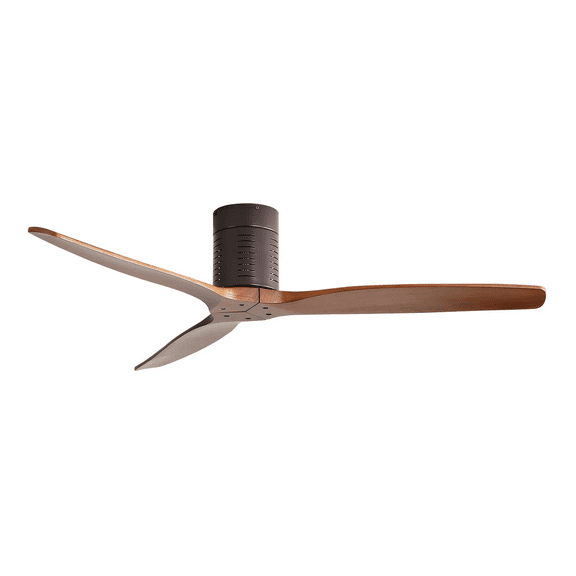 Noaman 52 inch Flush Mount Ceiling Fan with Remote, 3 Reversible Wood Blades, Noiseless DC Motor, No Light, Coffee Color