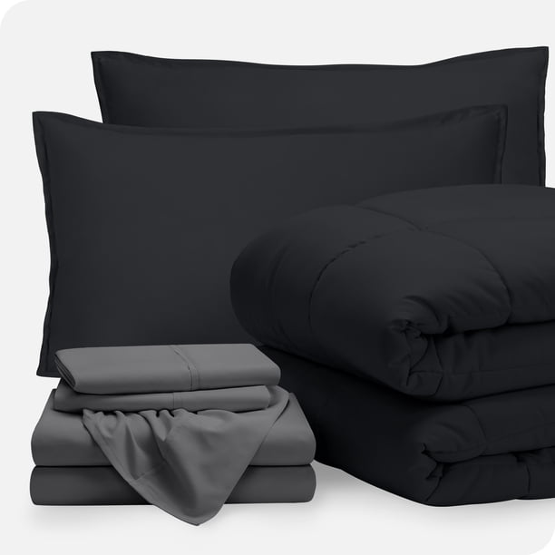 Juego de Cama Bare Home de 7 Piezas en una Bolsa Tamaño Queen Color Negro con Juego de Sábanas Grises