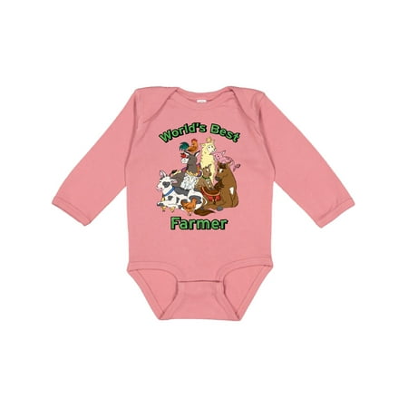 

Inktastic World s Best Farmer with Happy Farm Animals Boys or Girls Long Sleeve Baby Bodysuit