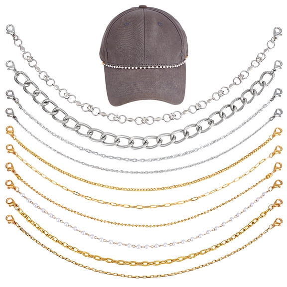 10pcs Hat Chains Trucker Hat 2 Colors Decorative Hat Chains Minimalism Cap Chains Metal Brass Chain Women Men Mesh Baseball Hat Accessories