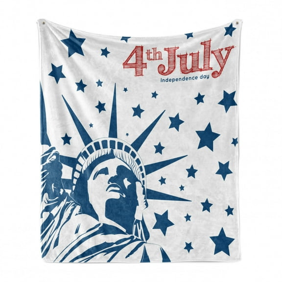 4th of July Soft Flannel Fleece Throw Blanket, Silhouette of of Liberty Stars Independence Illustration, Cozy Plush for Indoor and Outdoor Use, 50" x 70", Red White and Navy Blue, by Ambesonne