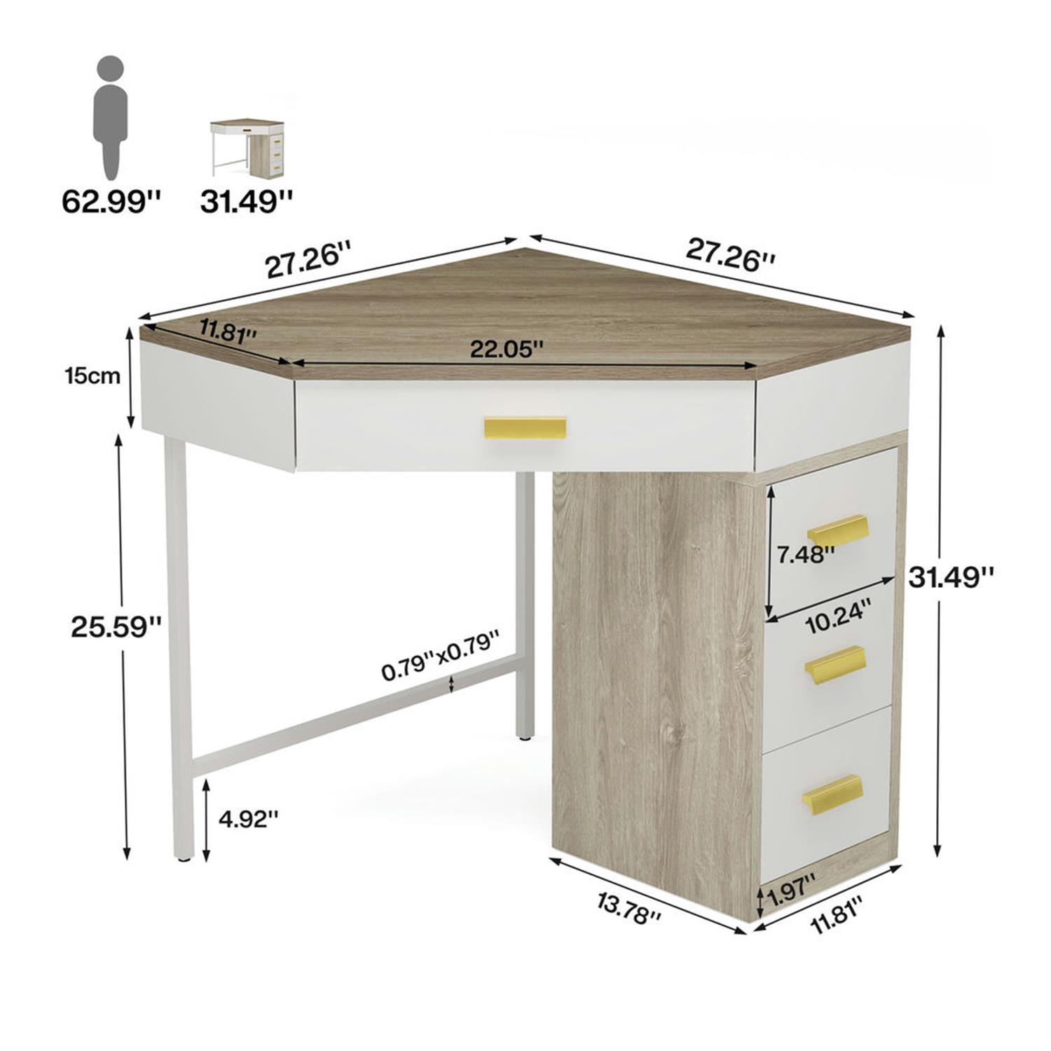 Demi Bonn 31" Corner Computer Desk with 3 Storage Drawers, Modern Study Writing Gaming Table for Home Office, Makeup Vanity Desk, Gray