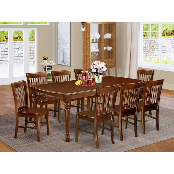 East West Furniture Dining Room Set Mahogany, DONO9-MAH-W