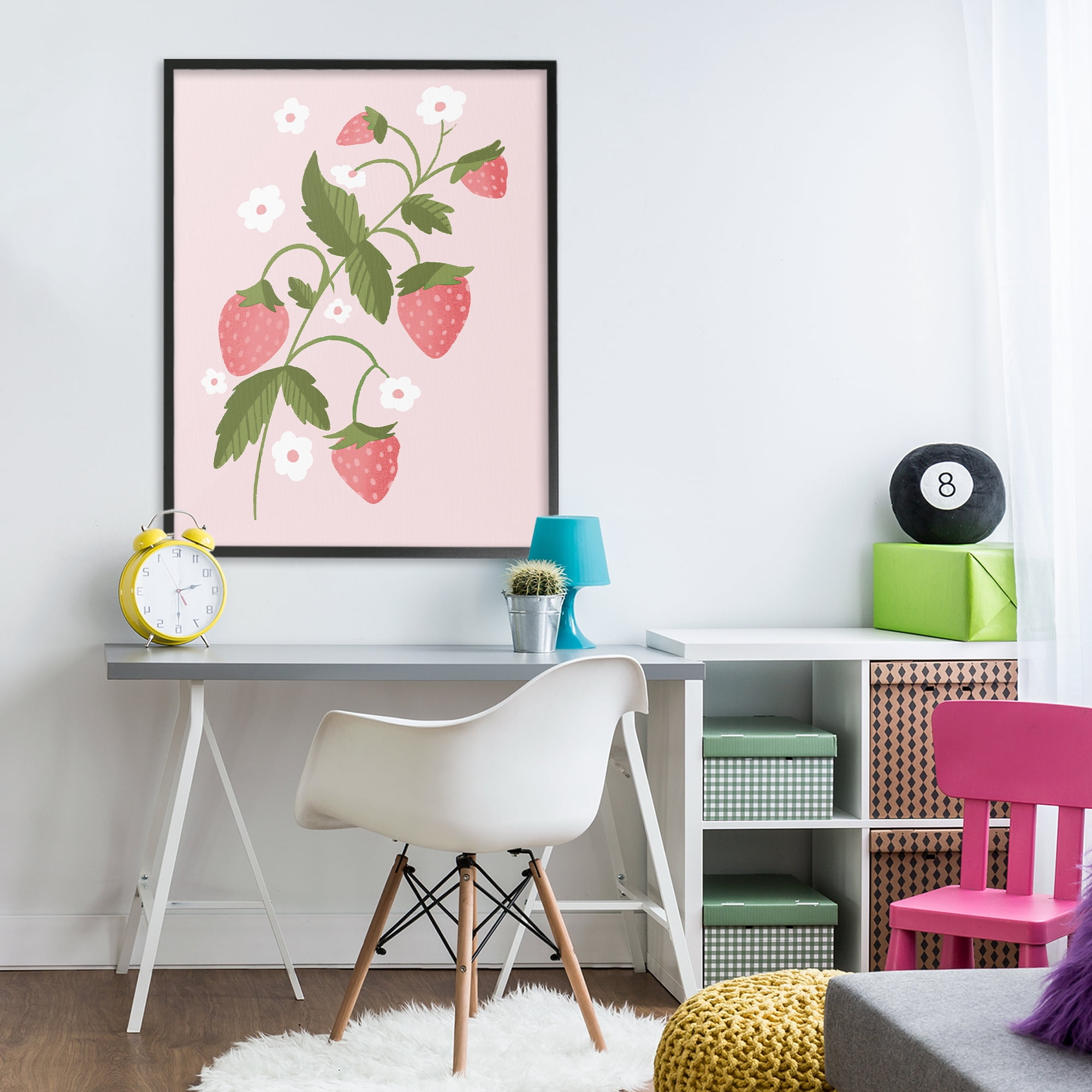 Stupell Industries Pastel Strawberries Branch Black Framed Giclee Art, design by Paige Sredenschek