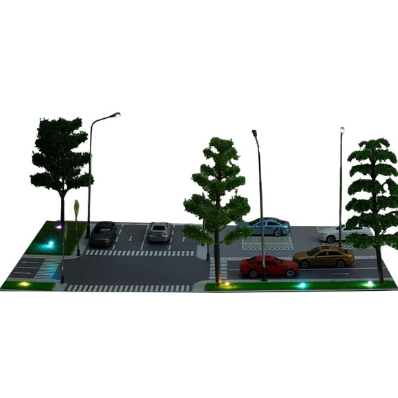 lixuesong 1: Scale City Road Scene Model Kits Dioramas LED Lighting Car Parking Lots Model Miniature Tree,Simulation Car Model