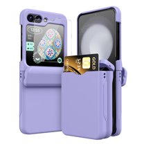 Elehold for Samsung Galaxy Z Flip 5 Case with Hinge Protector & Outer Screen Protector & Card Slot Holder, Slim Hard PC Shockproof Rugged Case for Samsung Galaxy Z Flip 5,Purple
