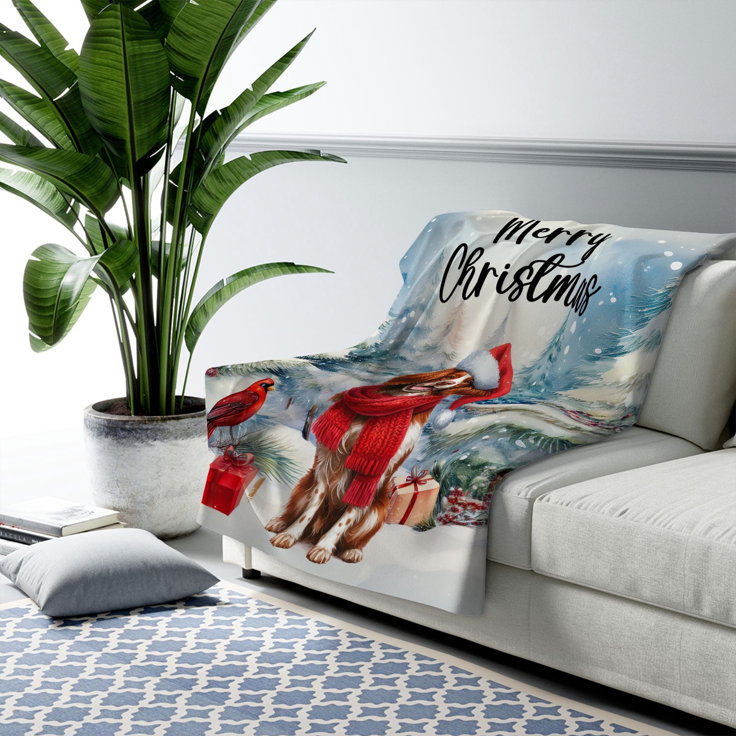 Merry Christmas Brittany Spaniel Enjoys Woofmas Winter Xmas Holiday Cozy Sherpa Blanket Brittany Dog Lover Gifts Idea Warm Soft Throw Blanket - 02022