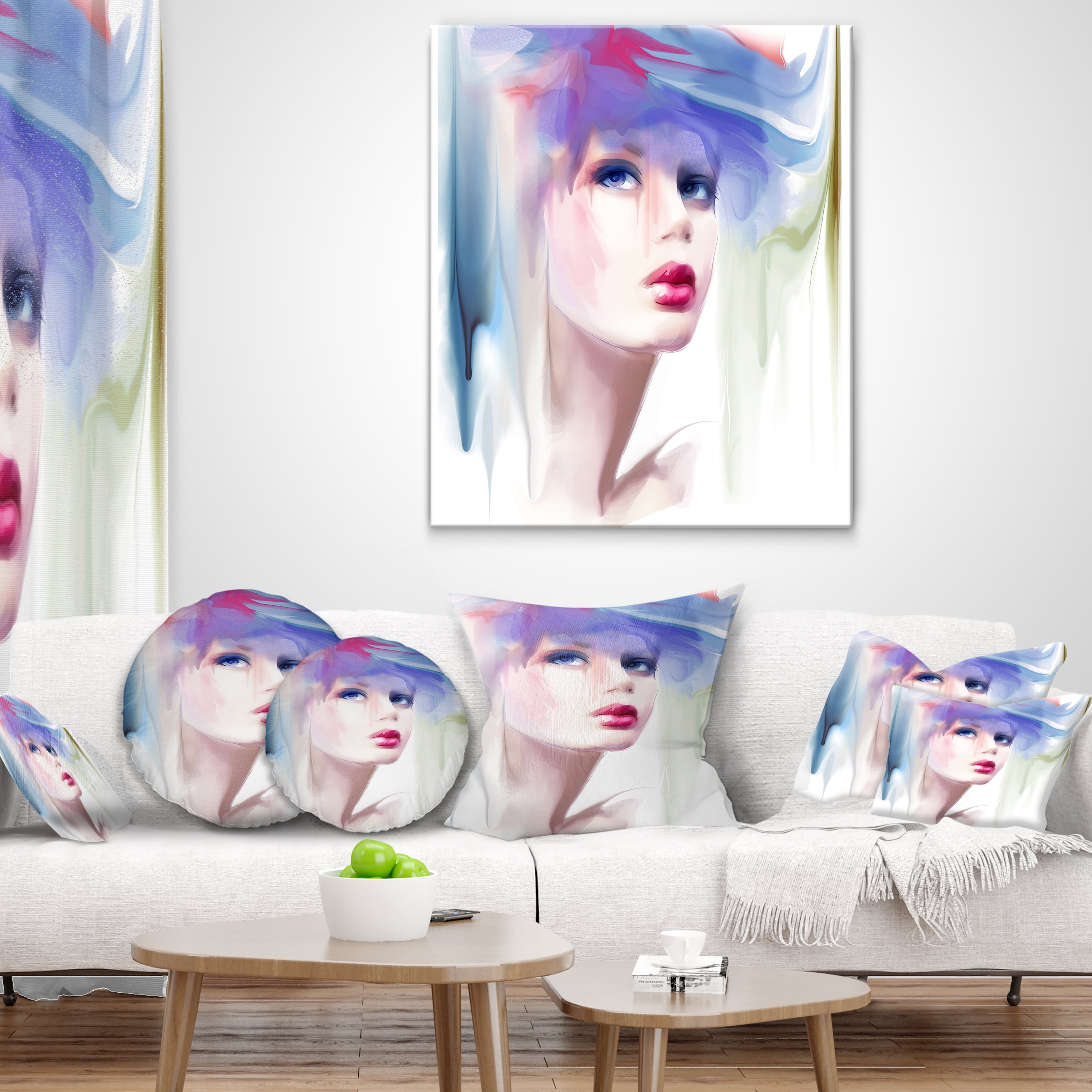 Designart Portrait of Beautiful Girl - Portrait Throw Pillow - 16x16