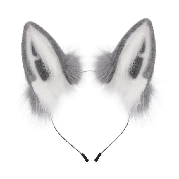 Diadema con orejas de zorro, decoración creativa estilo Lolita, regalo divertido para cosplay, carnaval o cumpleaños. Blanco Gris