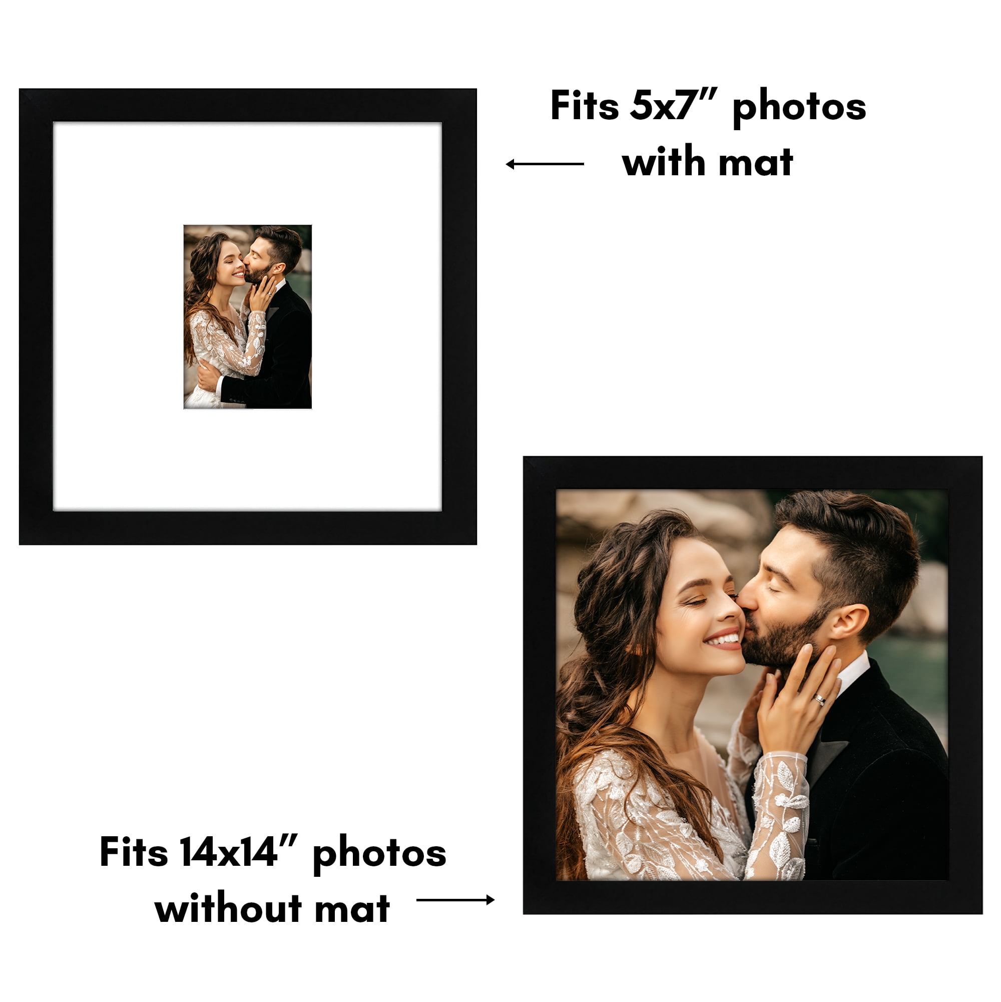 Americanflat 14x14 Picture Frame with Shatter-Resistant Glass with 5x7 Mat 2 Pack Wedding Signature - Black